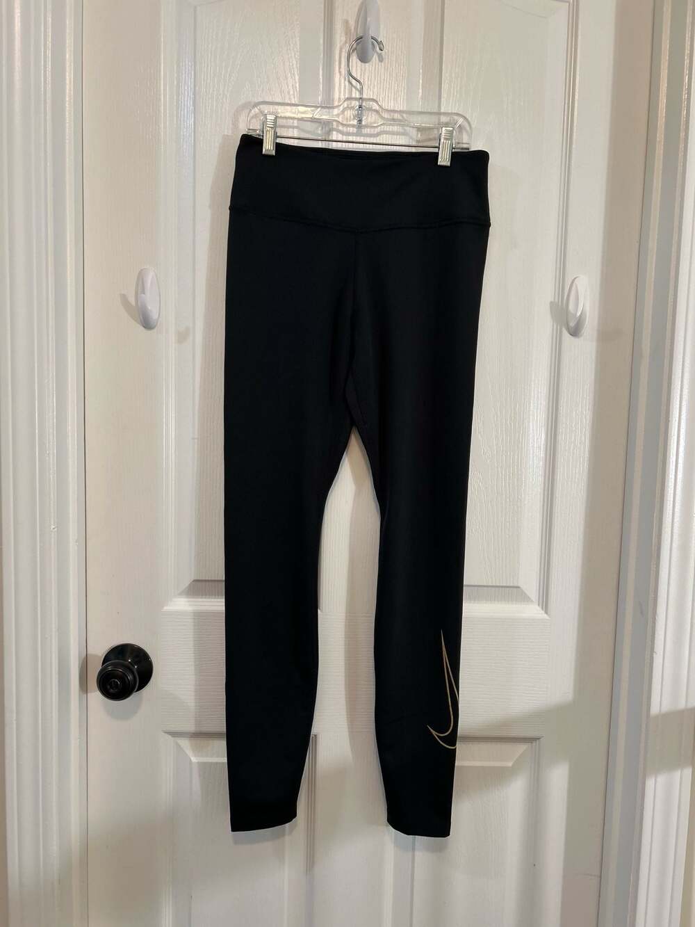 Nike Dri-FIT Black Leggings with Gold Swoosh Size Medium